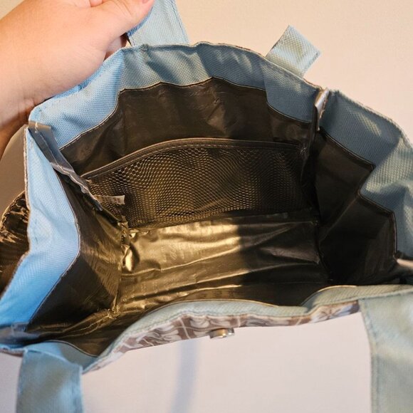 Cute Grey/Blue Floral Pattern Insulated Lunch Bag - NEW - Picture 3 of 7